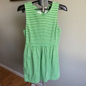 J. Crew Factory Green Striped Sleeveless Daybreak Ponte Knit Dress w Pockets M